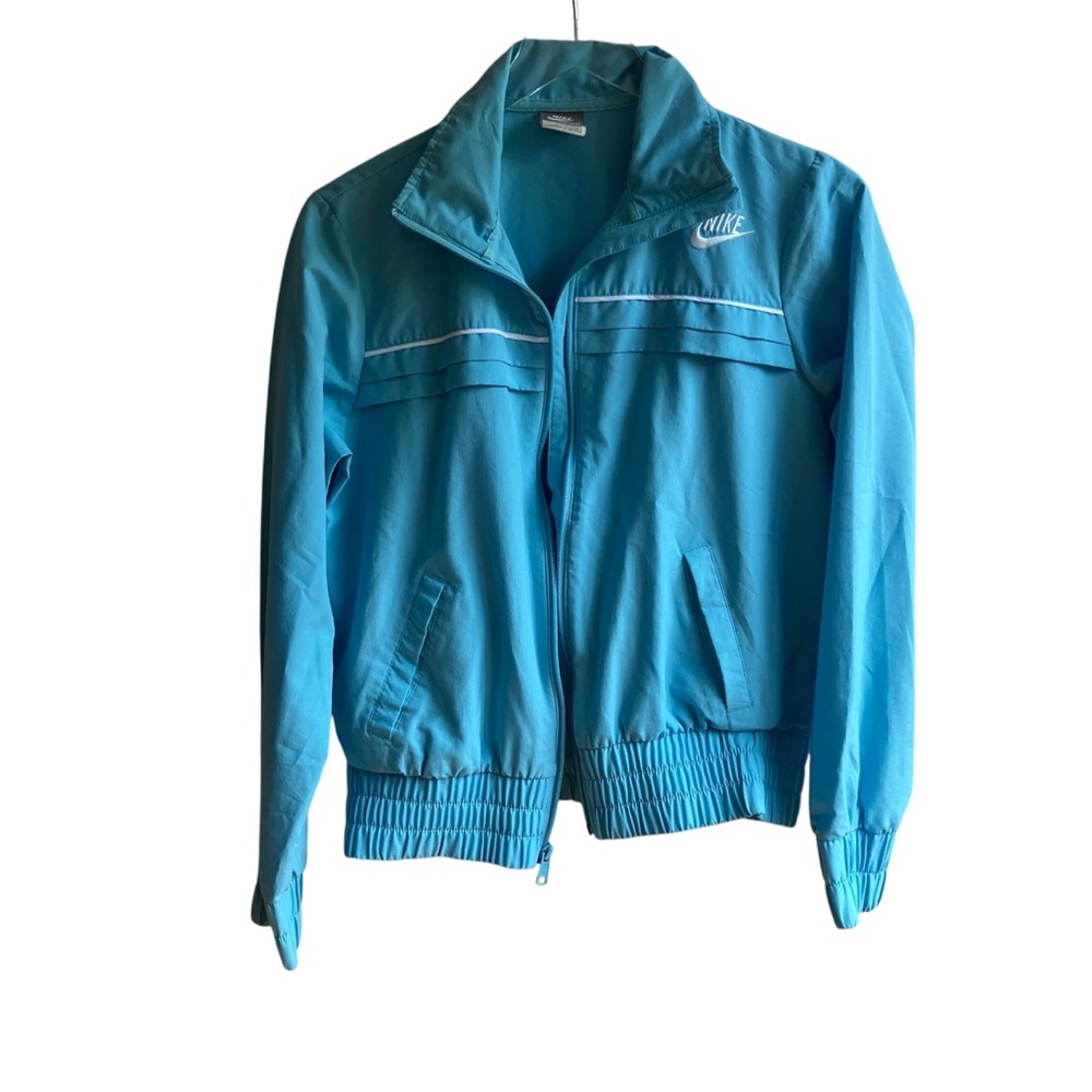 Nike Sportswear Bomber Jacket Size M Teal Full Zip Pockets Gym Spring Run Coat - Picture 7 of 11